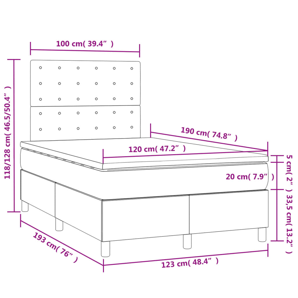 Boxspringbett mit Matratze & LED Creme 120x190 cm Stoff