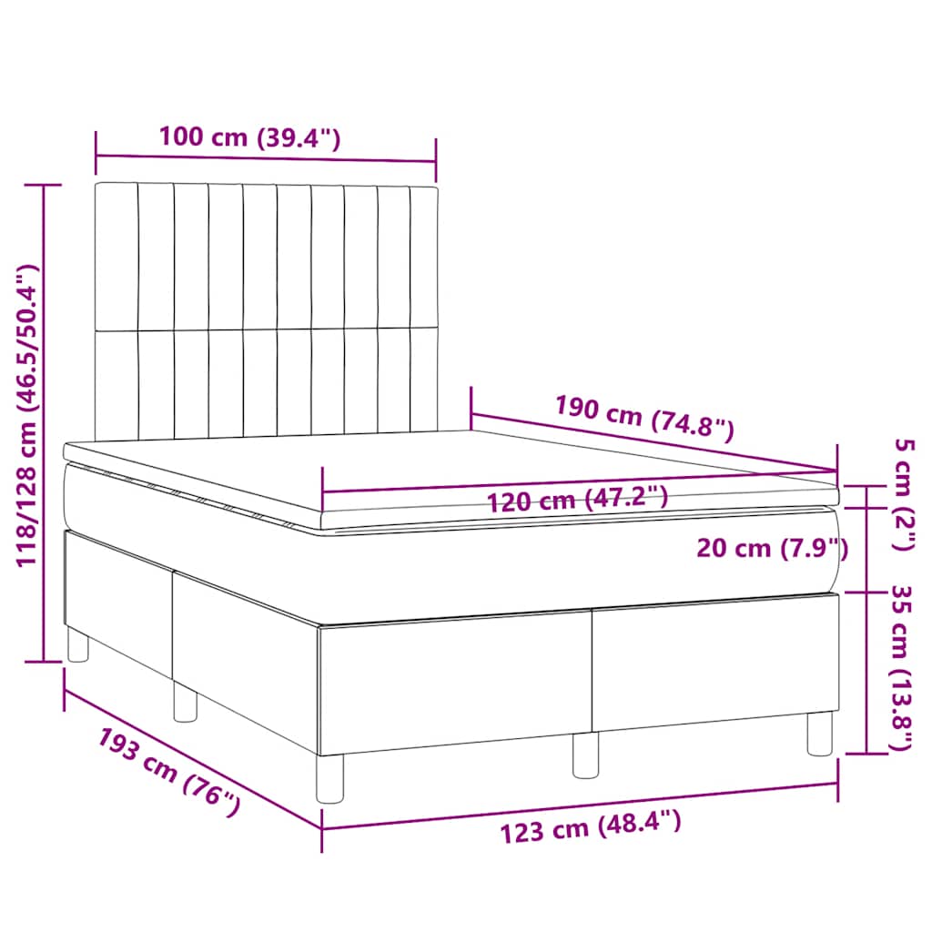 Boxspringbett mit Matratze & LED Creme 120x190 cm Stoff