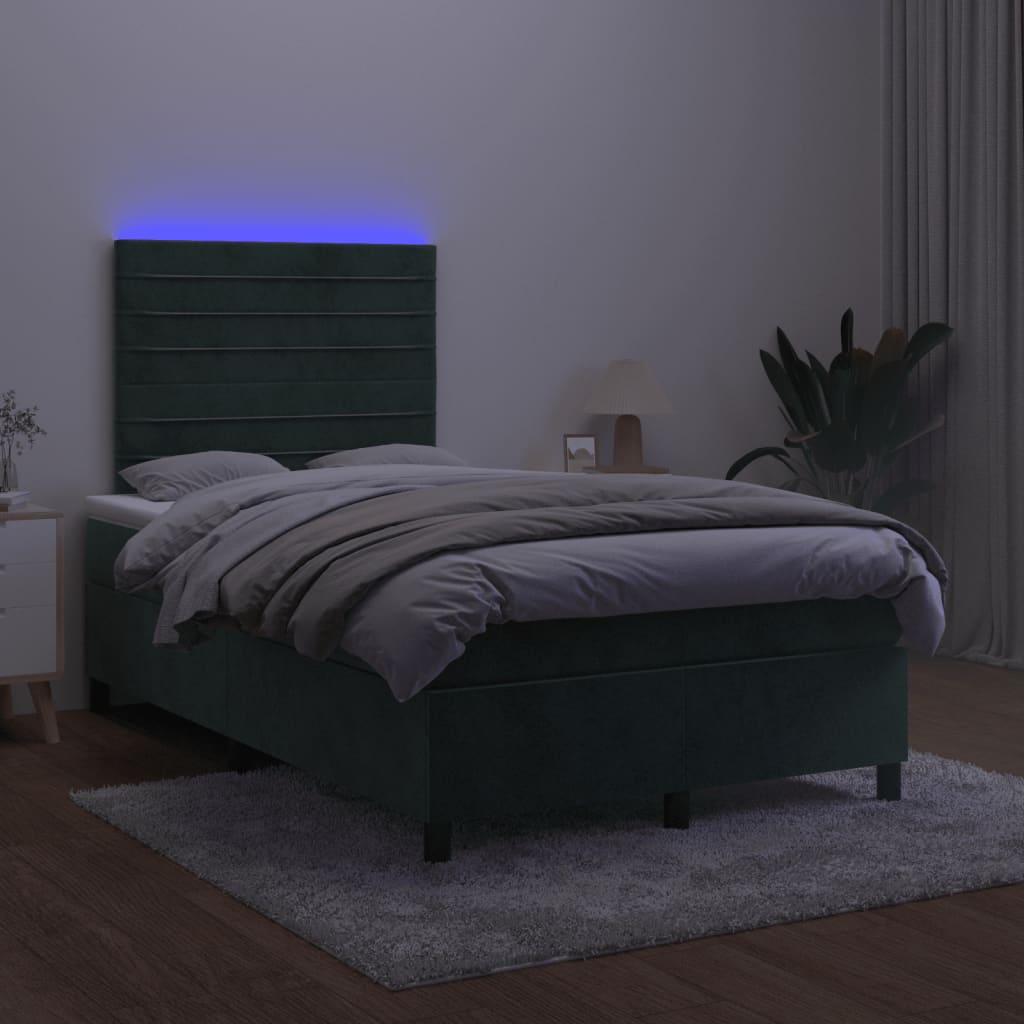 Boxspringbett mit Matratze & LED Dunkelgrün 120x190 cm Samt