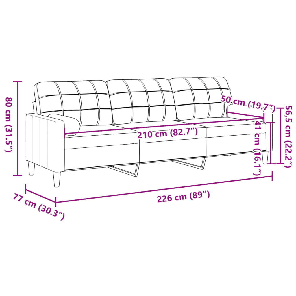 Sofa 3-Sitzer mit Zierkissen Blau 210 cm Samt