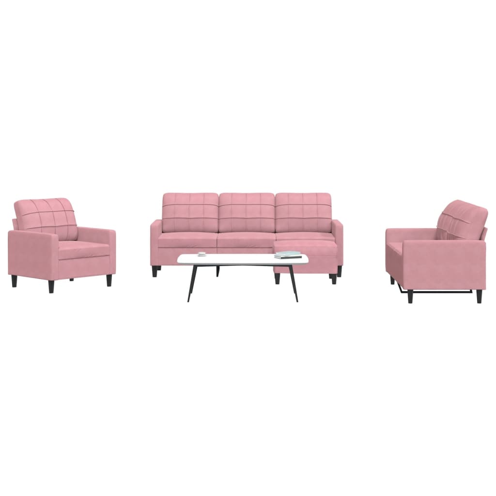 4-tlg. Sofagarnitur mit Kissen Rosa Samt