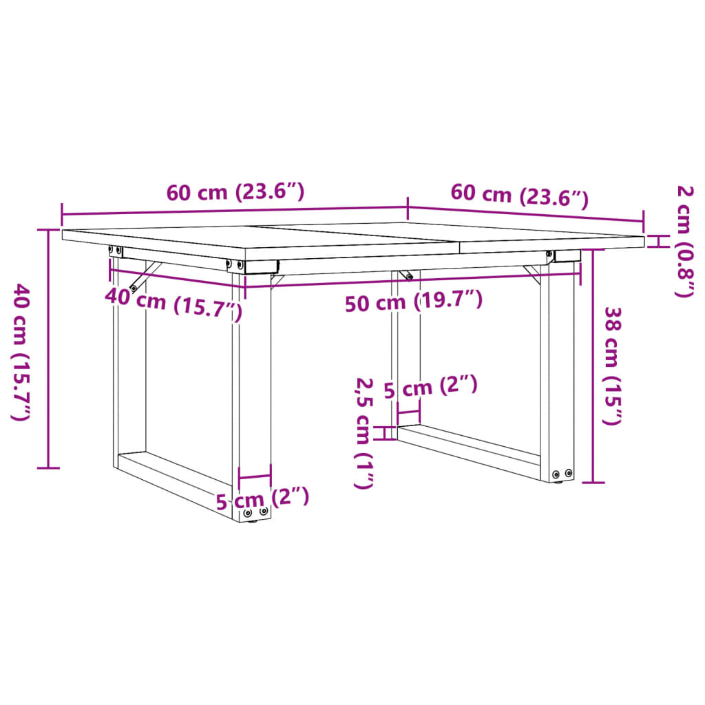Couchtisch O-Gestell 60x60x40cm Massivholz Kiefer und Stahl