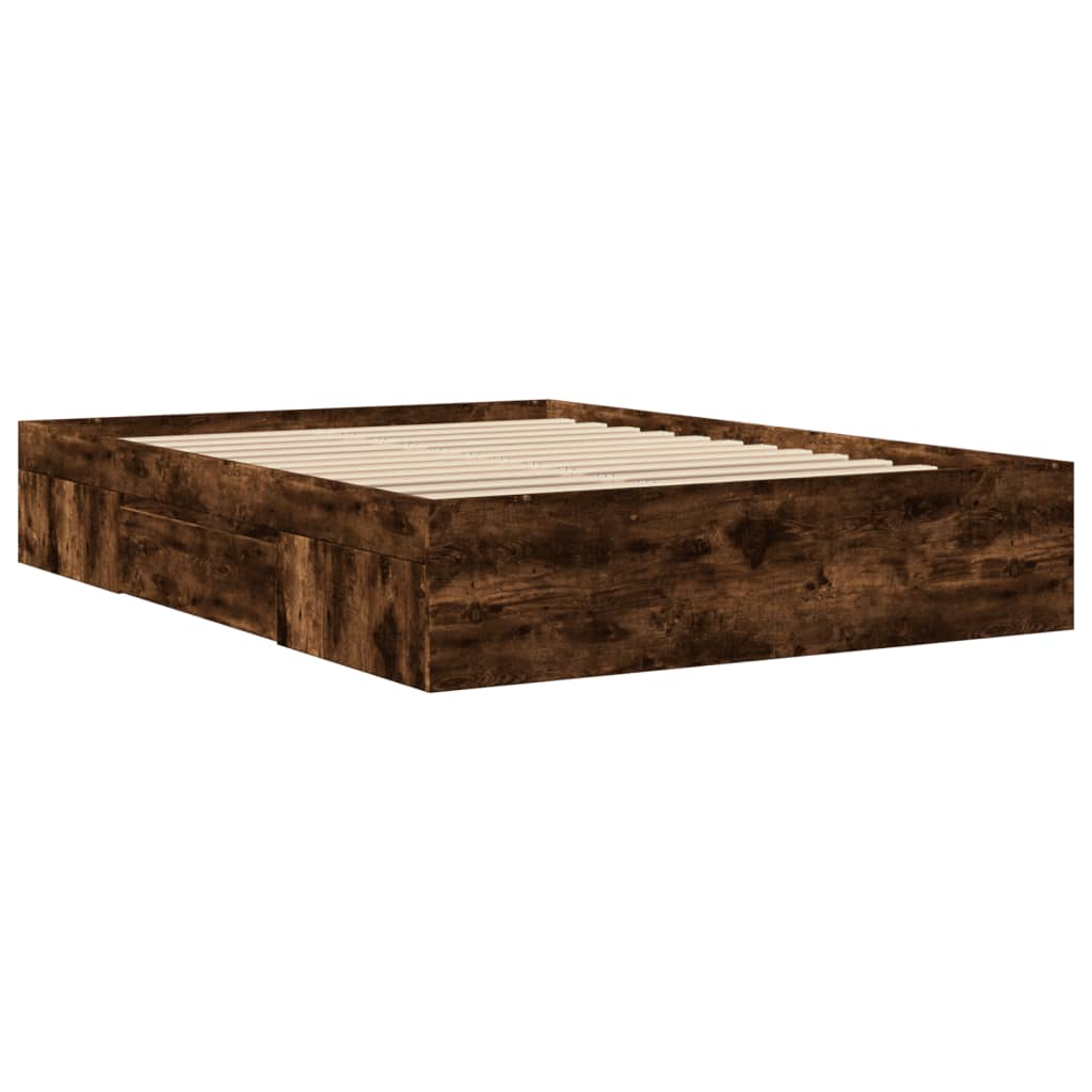 Bettgestell ohne Matratze Räuchereiche 140x190 cm Holzwerkstoff