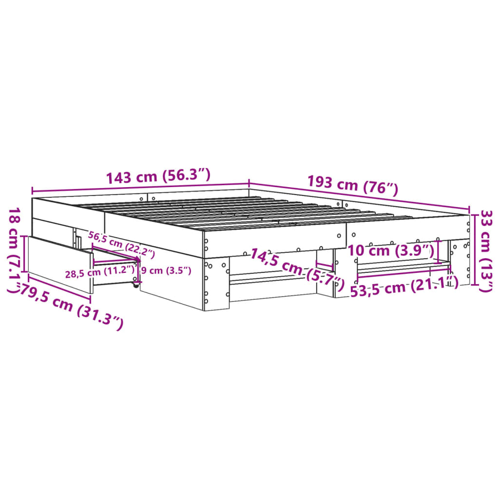 Bettgestell ohne Matratze Räuchereiche 140x190 cm Holzwerkstoff