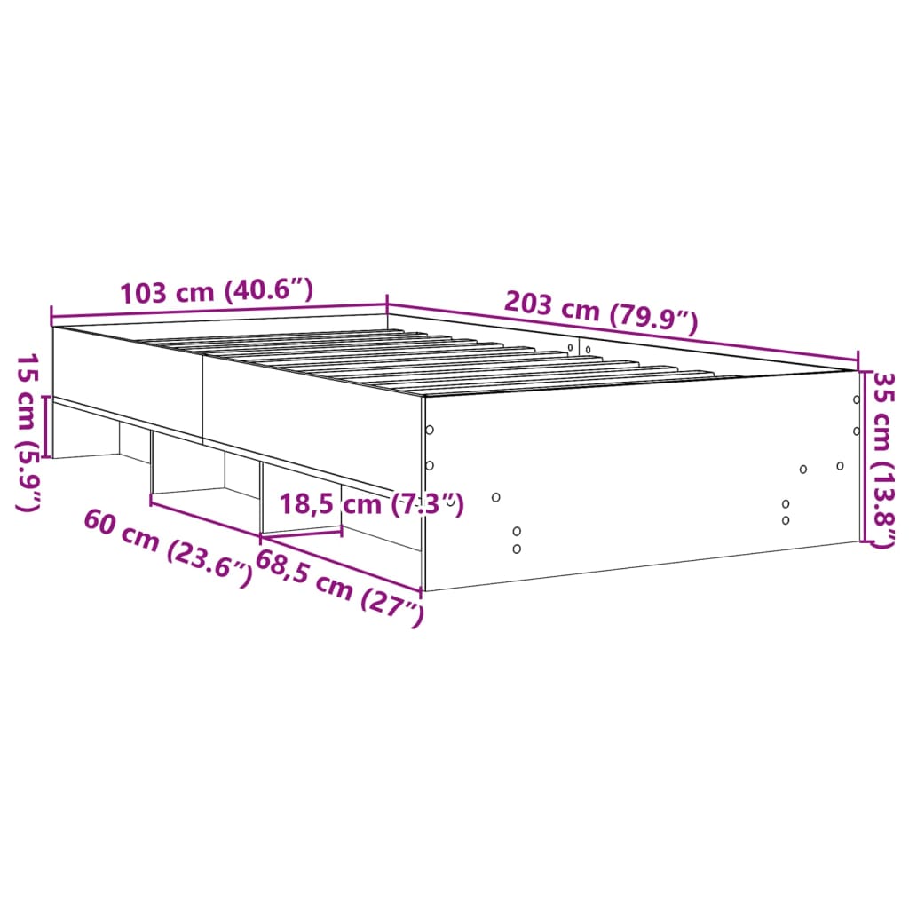 Bettgestell ohne Matratze Braun Eiche 100x200 cm Holzwerkstoff
