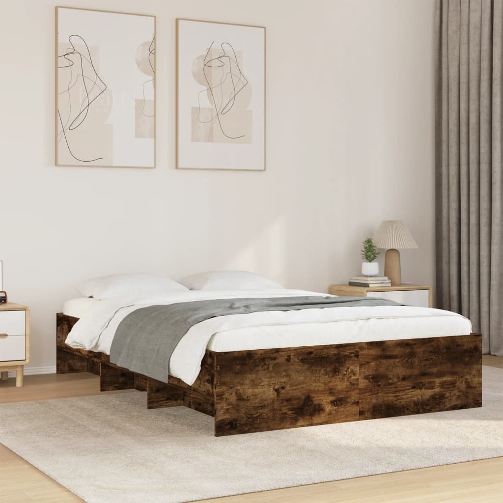 Bettgestell ohne Matratze Räuchereiche 140x190 cm Holzwerkstoff