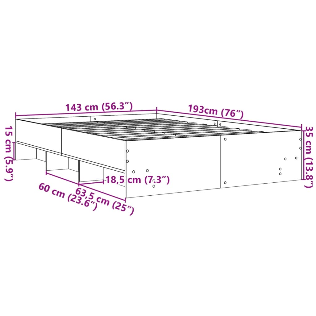 Bettgestell ohne Matratze Räuchereiche 140x190 cm Holzwerkstoff