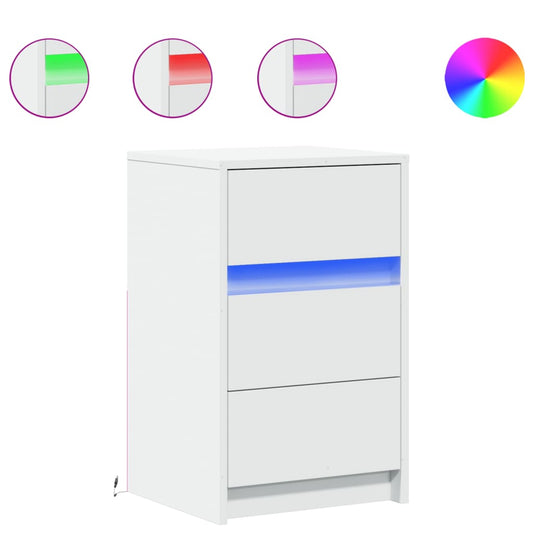 Nachttisch mit LED-Leuchten Weiß Holzwerkstoff