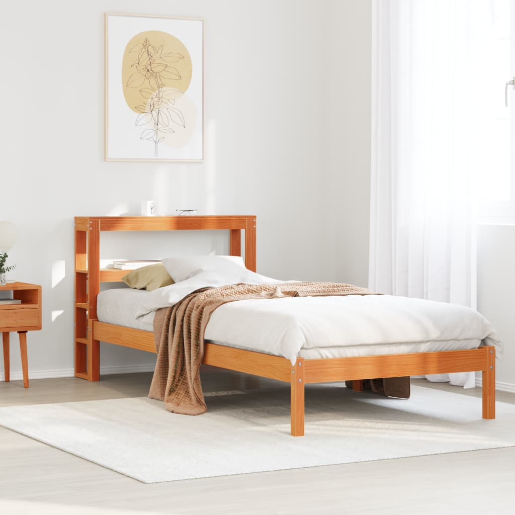 Bettgestell mit Kopfteil ohne Matratze Wachsbraun 75x190 cm