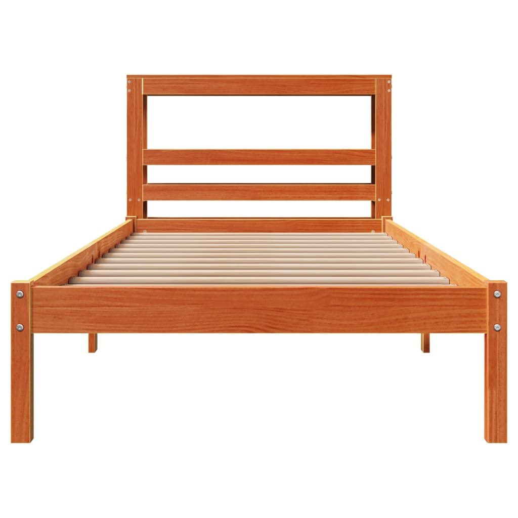 Bettgestell mit Kopfteil ohne Matratze Wachsbraun 75x190 cm
