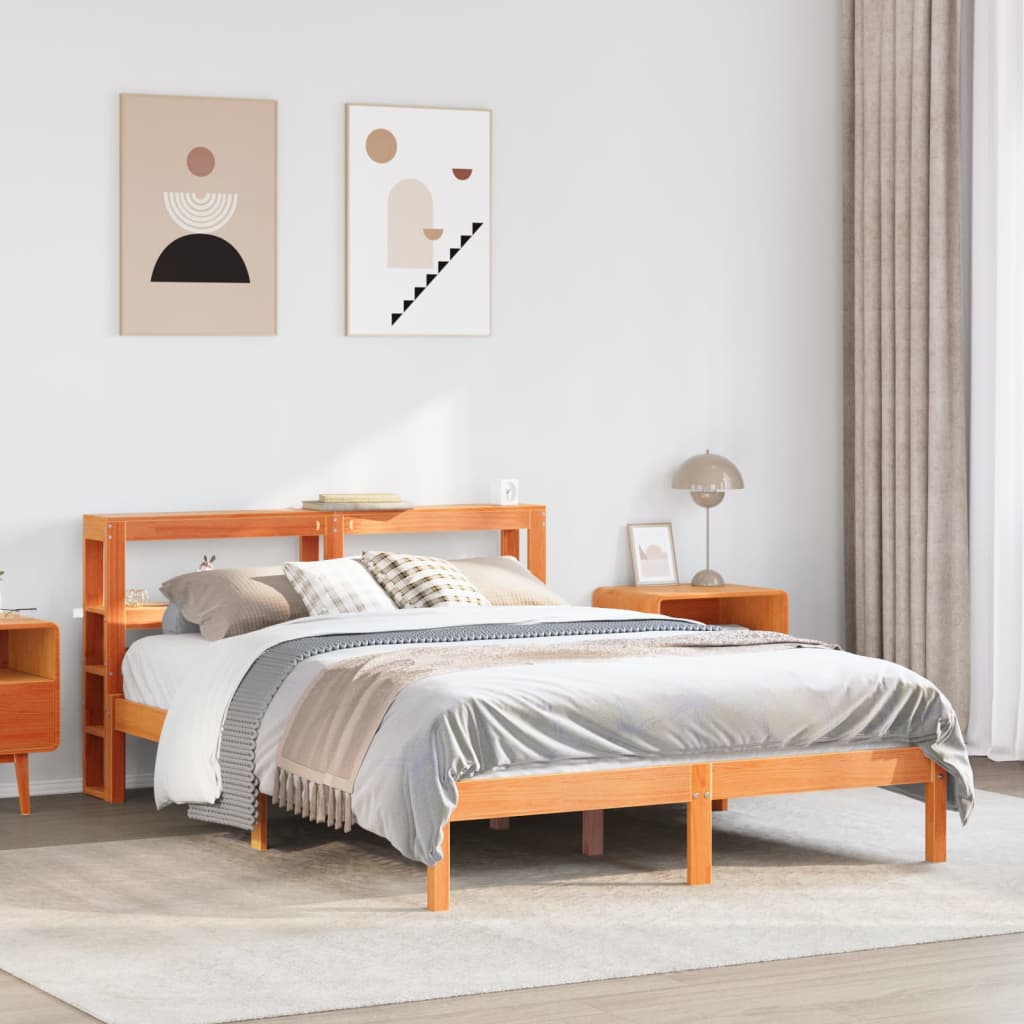 Bettgestell mit Kopfteil ohne Matratze Wachsbraun 120x190 cm