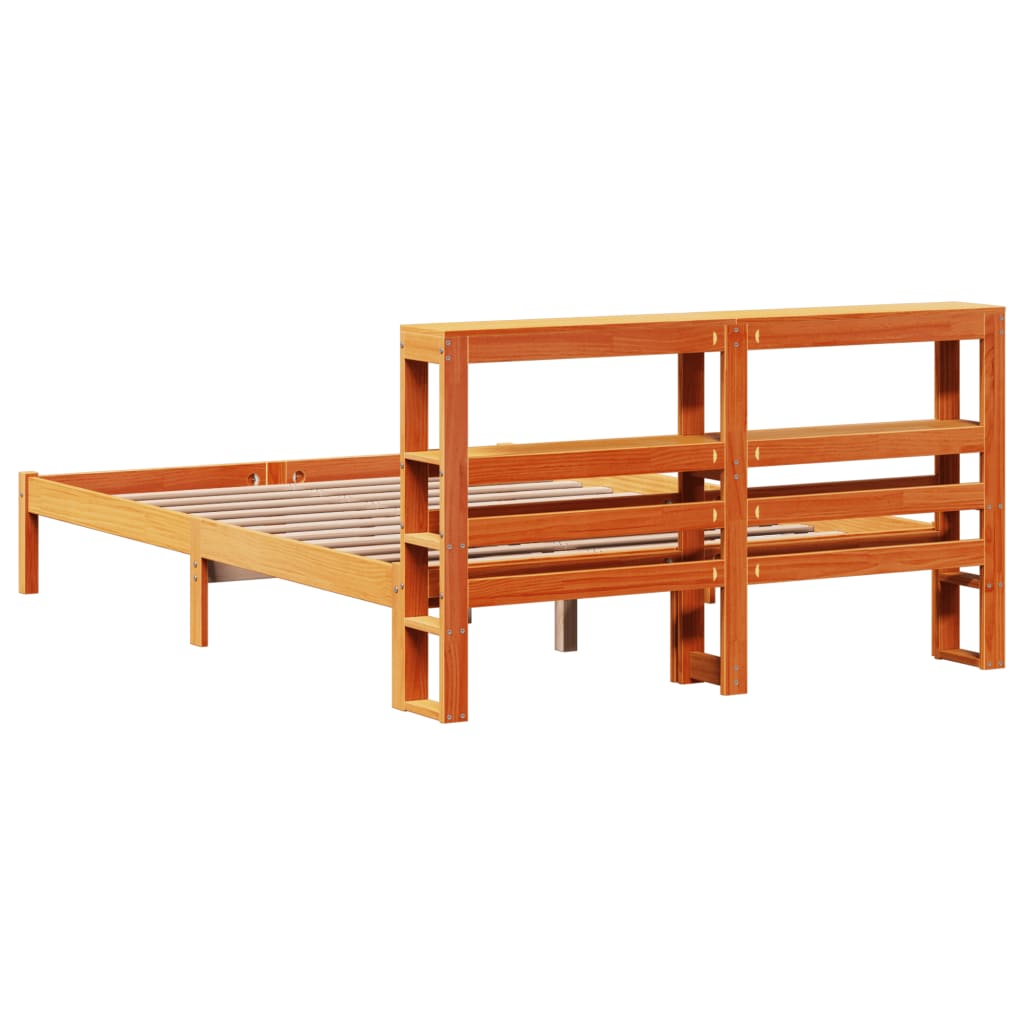 Bettgestell mit Kopfteil ohne Matratze Wachsbraun 120x190 cm