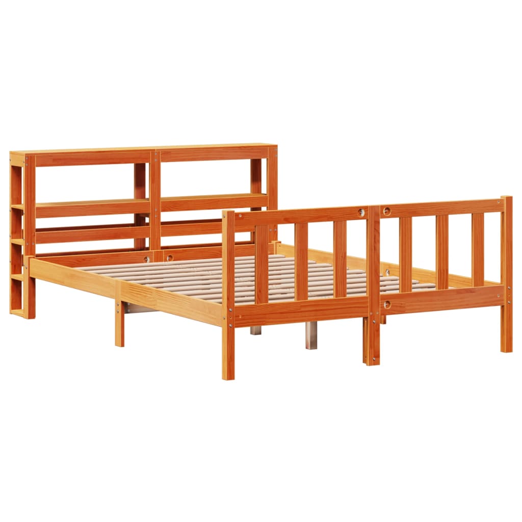 Bettgestell mit Kopfteil ohne Matratze Wachsbraun 135x190 cm