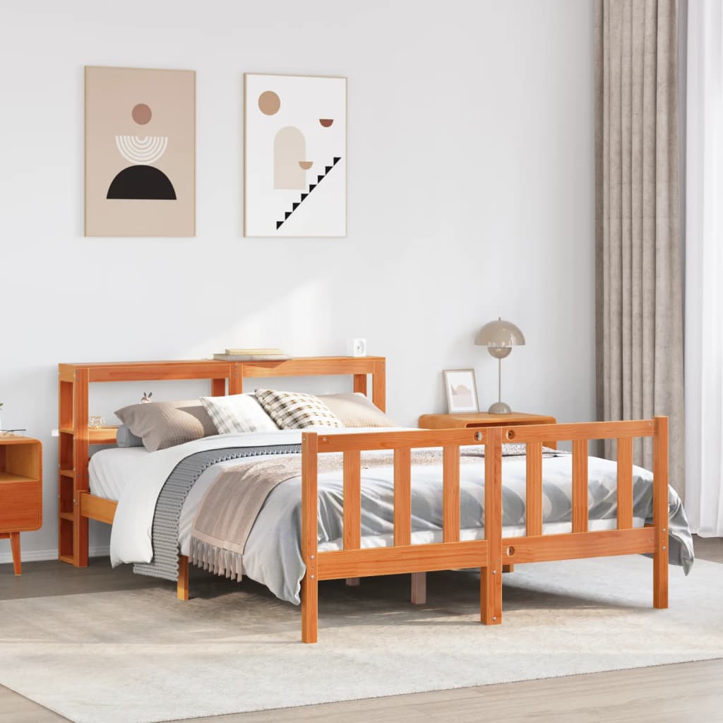 Bettgestell mit Kopfteil ohne Matratze Wachsbraun 135x190 cm
