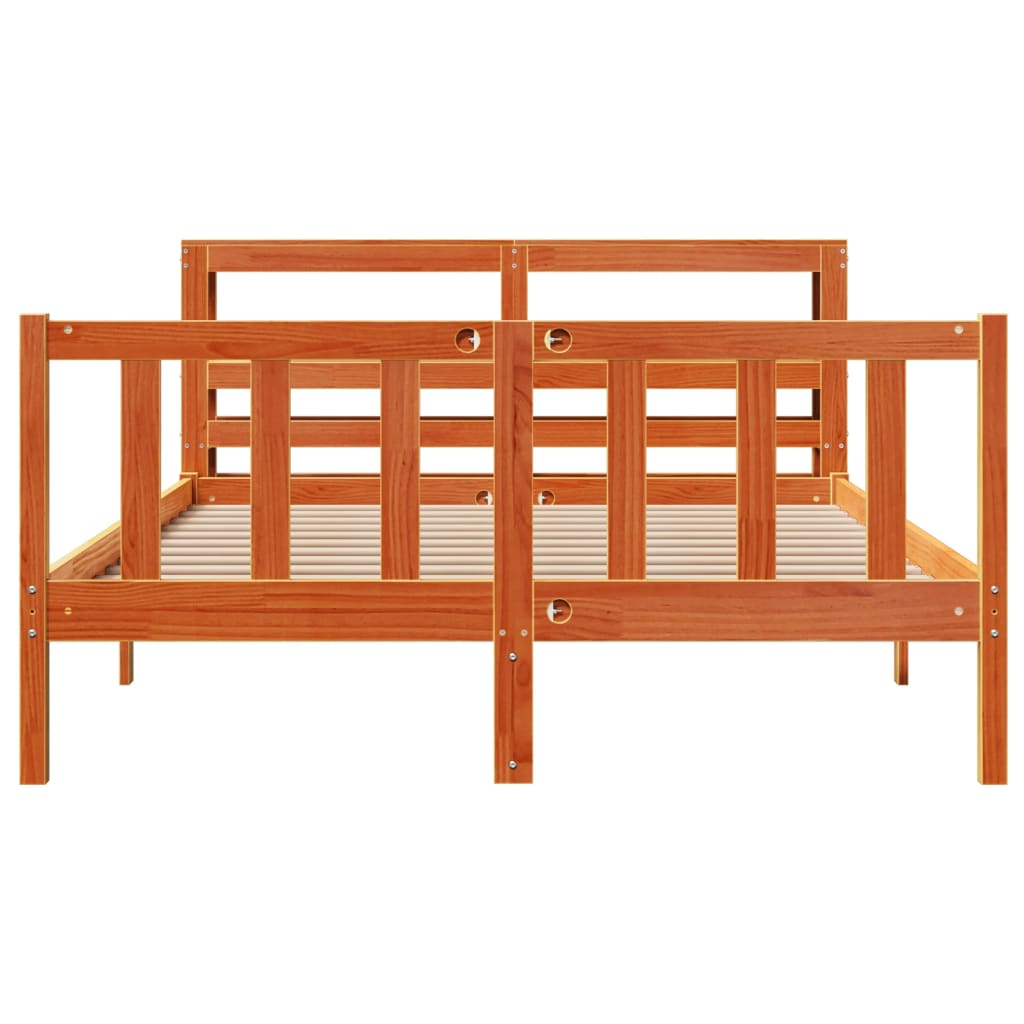 Bettgestell mit Kopfteil ohne Matratze Wachsbraun 135x190 cm