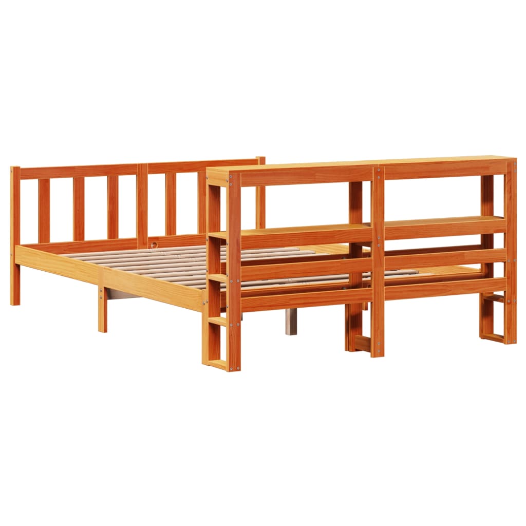 Bettgestell mit Kopfteil ohne Matratze Wachsbraun 135x190 cm