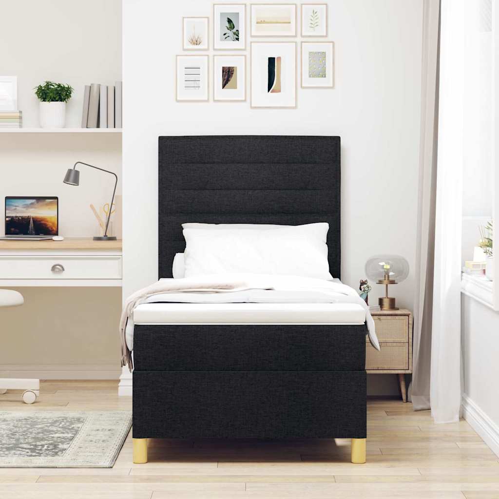 Boxspringbett mit Kopfteil Schwarz 100 x 200 cm Stoff