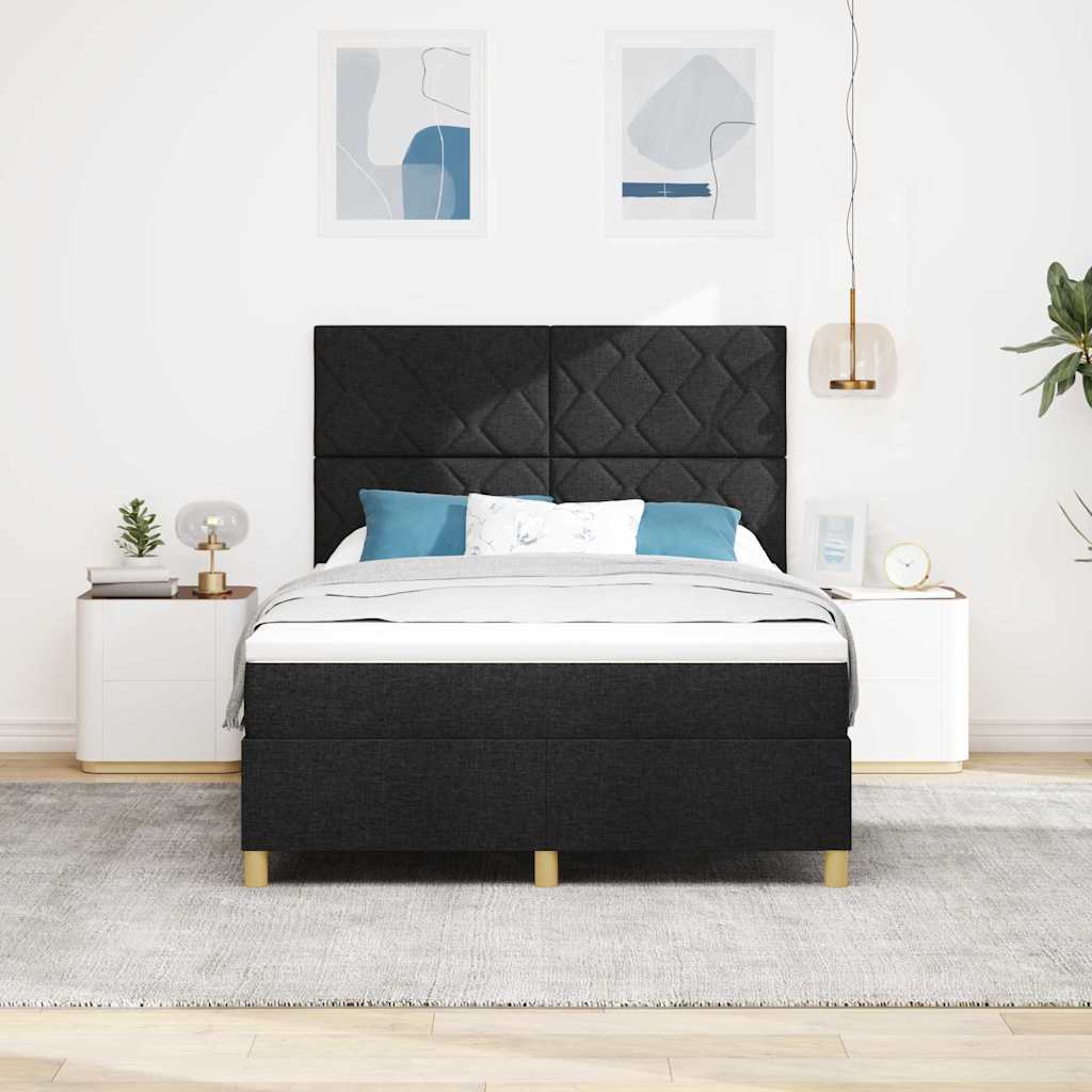Boxspringbett mit Kopfteil Schwarz 140 x 190 cm Stoff