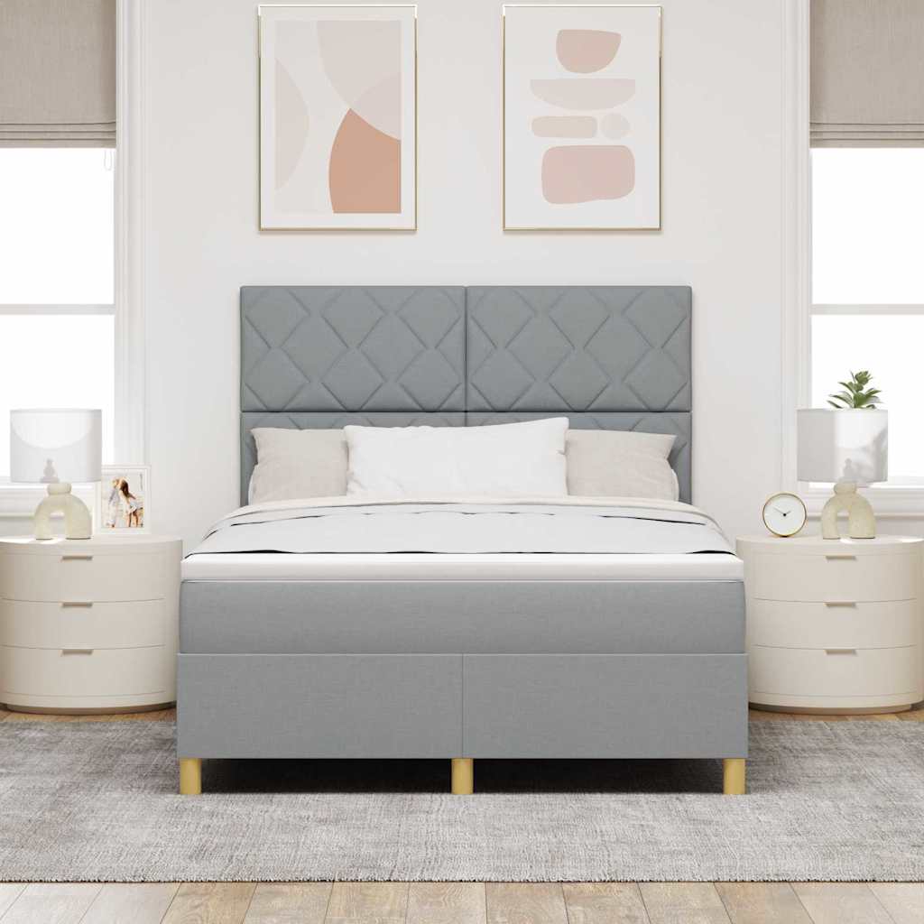 Boxspringbett mit Kopfteil Hellgrau 160 x 200 cm Stoff