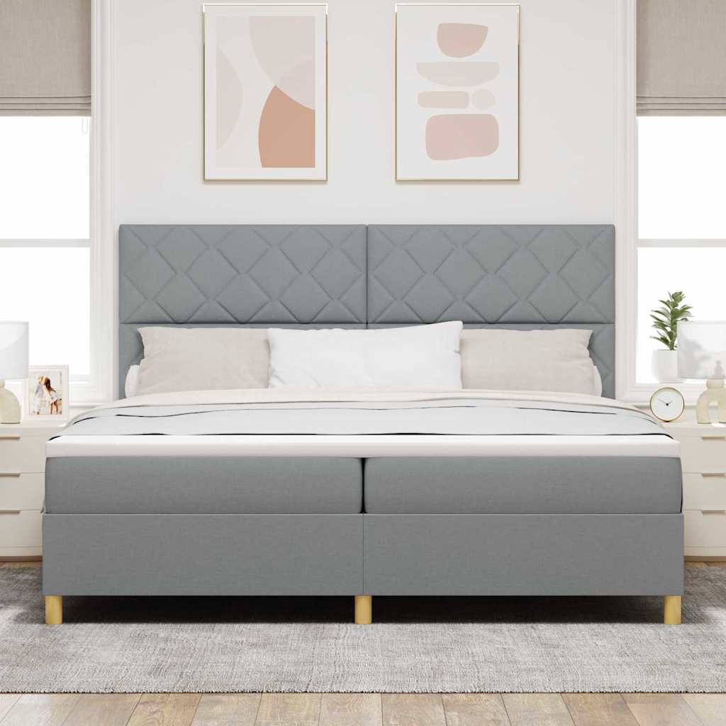 Boxspringbett mit Kopfteil Hellgrau 200 x 200 cm Stoff