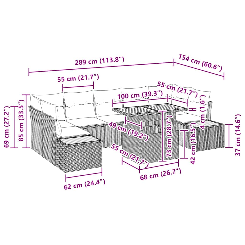 Garten Essgruppe mit Kissen mit Kissen 8 pcs Schwarz und Beige