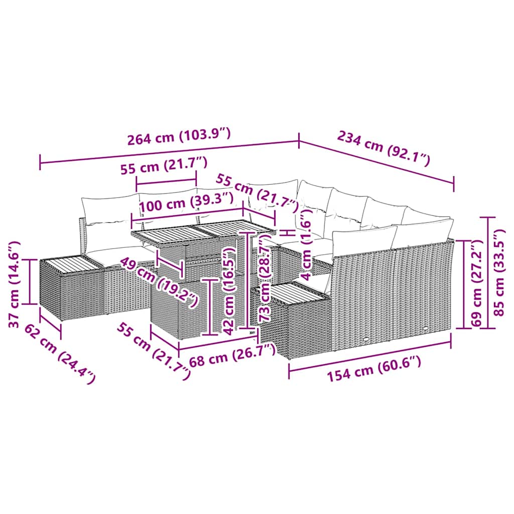 Garten Essgruppe mit Kissen mit Kissen 9 pcs Beige und Creme