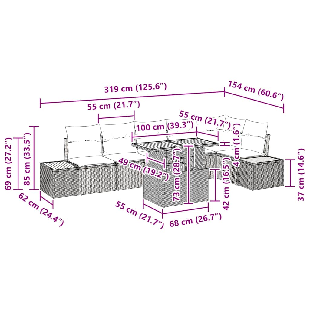 Garten Essgruppe mit Kissen mit Kissen 7 pcs Beige und Grau