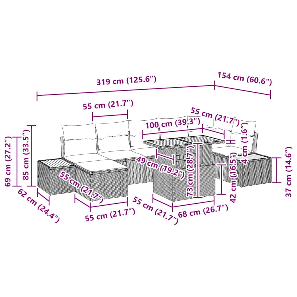 Garten Essgruppe mit Kissen 8 pcs Schwarz und Beige