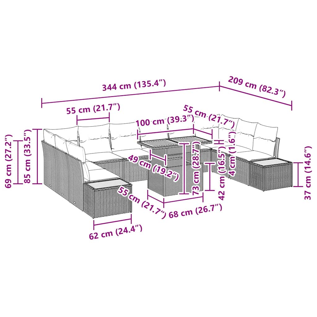 Garten Essgruppe mit Kissen mit Kissen 11 pcs Beige und Creme