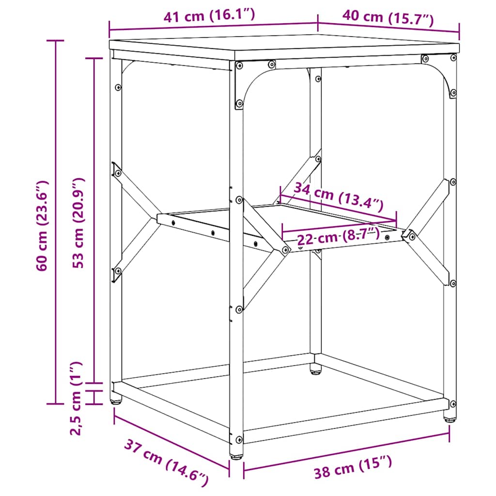 Beistelltisch Altholz 41 x 40 x 60 cm Ingenieurholz und Stahl