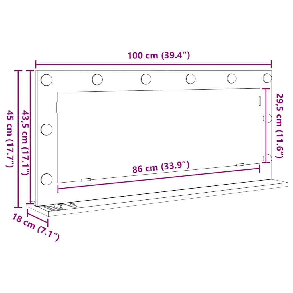 Waschtischspiegel mit LED-Lichtleisten Altholz 100 x 45 x 18 cm