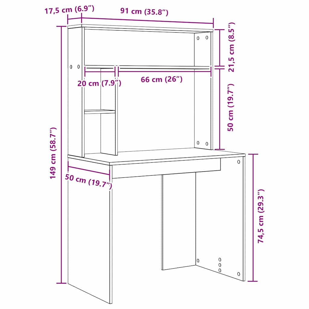 Schreibtisch mit Regal Altholz 91 x 50 x 149 cm Holzwerkstoff