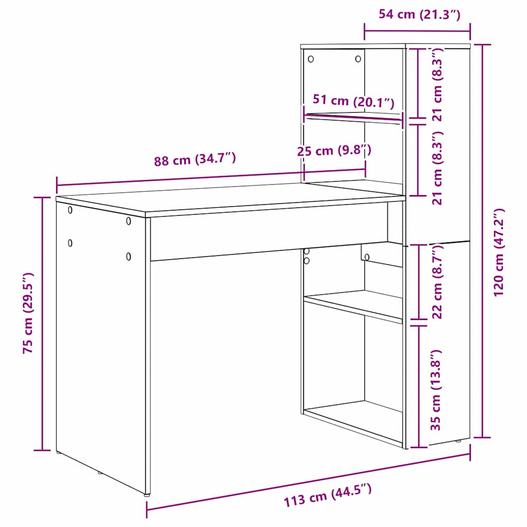 Schreibtisch Artisan-Eiche 113 x 54 x 120 cm Holzwerkstoff