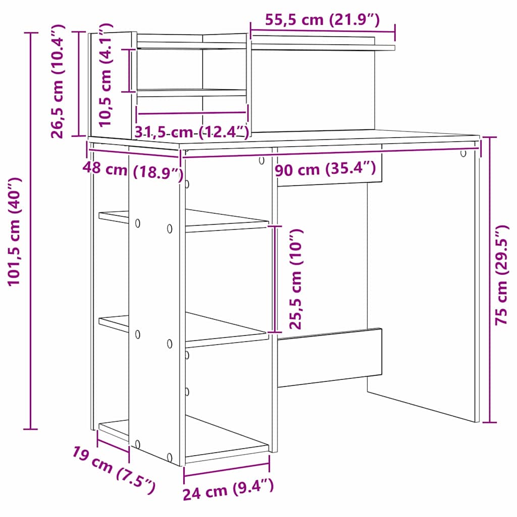 Schreibtisch mit Regal Altholz 90 x 48 x 101,5 cm Holzwerkstoff