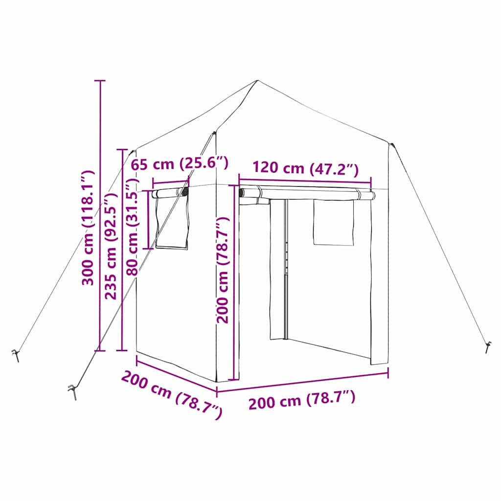 Gewächshaus mit Dach Grün 200 x 200 x 300 cm Stahl