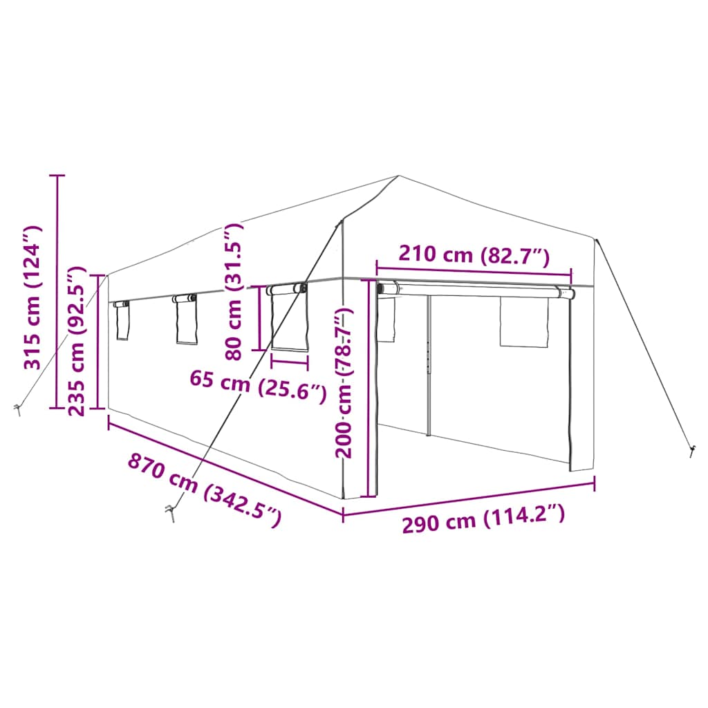 Gewächshaus mit Dach Grün 290 x 870 x 315 cm Stahl