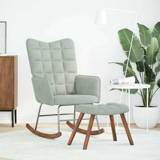 Schaukelstuhl mit Hocker Hellgrau Samt