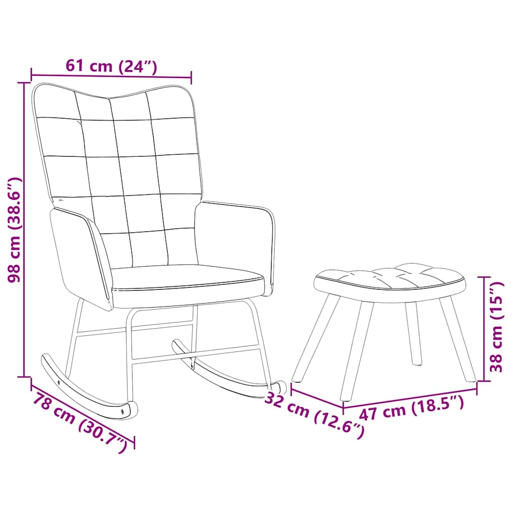 Schaukelstuhl mit Hocker Dunkelgrau Samt