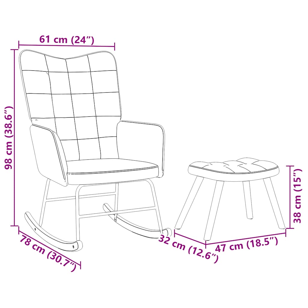 Schaukelstuhl mit Hocker Weinroter Samt