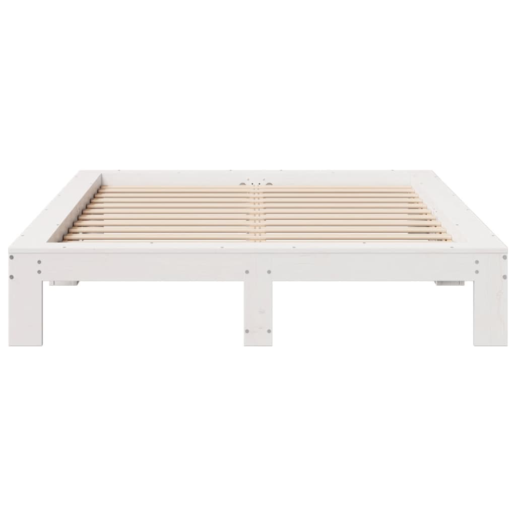 Massivholzbett ohne Matratze Weiß 135x190 cm Kiefernholz