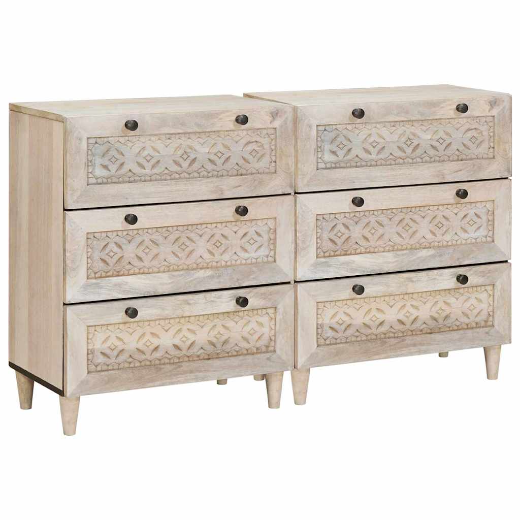 Sideboard 2 pcs Weiß 60 x 33 x 75 cm massives Mangoholz