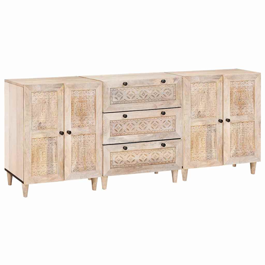 Sideboard 3 pcs Weiß 60 x 33 x 75 cm massives Mangoholz