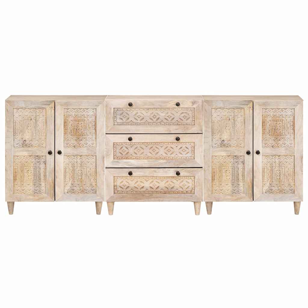 Sideboard 3 pcs Weiß 60 x 33 x 75 cm massives Mangoholz
