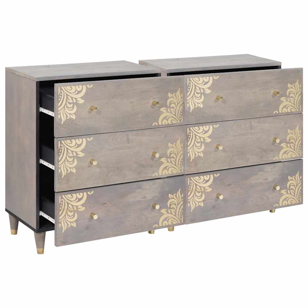 Sideboard 2 pcs Grau 60 x 33.5 x 75 cm Massivholz Mango