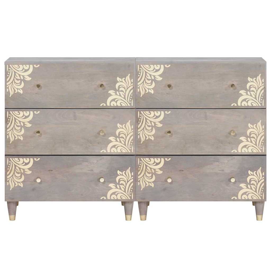 Sideboard 2 pcs Grau 60 x 33.5 x 75 cm Massivholz Mango