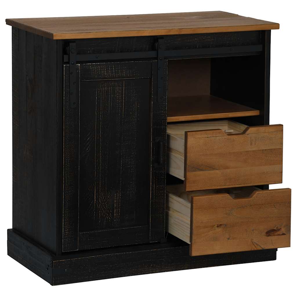 Sideboard HALDEN mit Schiebetür Schwarz 80x40x80 cm Massivholz