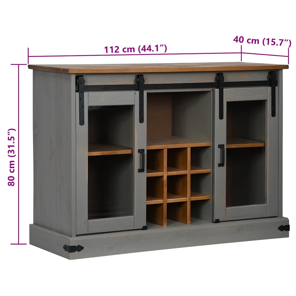 Sideboard HALDEN 2 Schiebetüren Grau 112x40x80 cm Massivholz