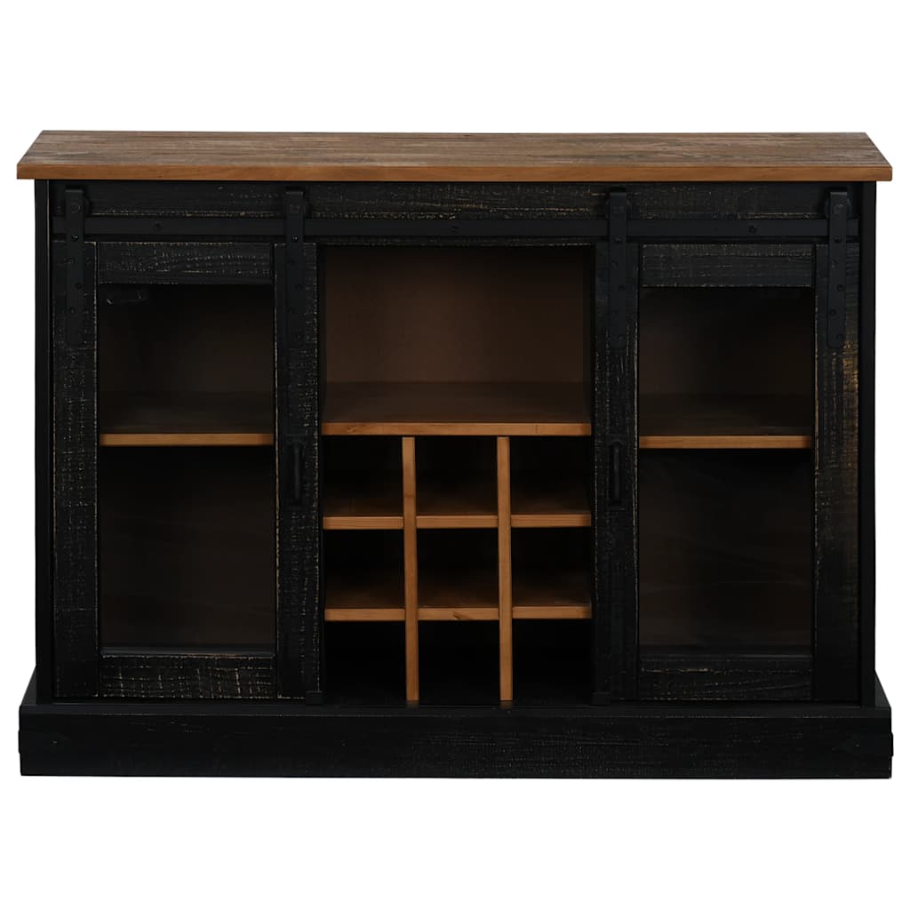 Sideboard HALDEN 2 Schiebetüren Schwarz 112x40x80 cm Massivholz