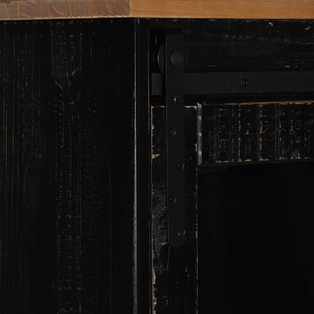 Sideboard HALDEN 2 Schiebetüren Schwarz 112x40x80 cm Massivholz