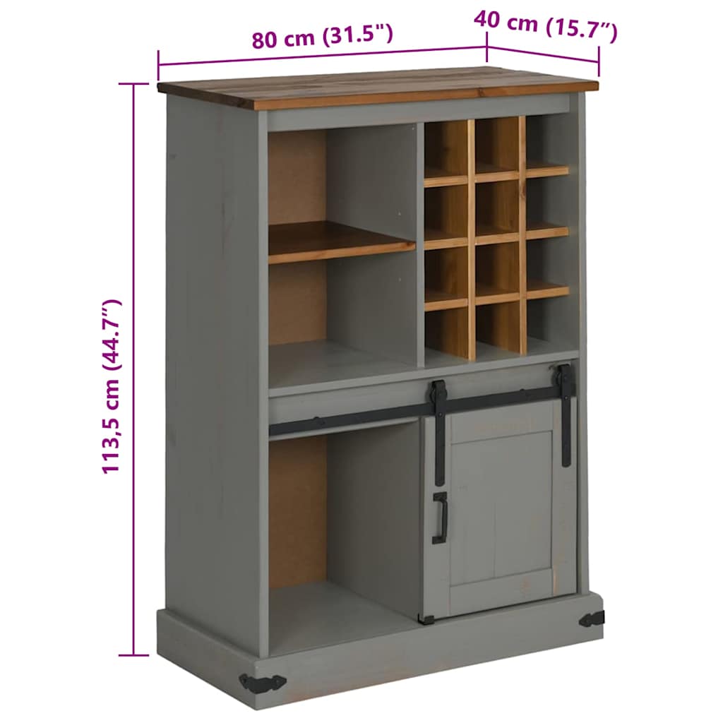 Weinschrank HALDEN mit Weinregalen und Schiebetür Grau Kiefer